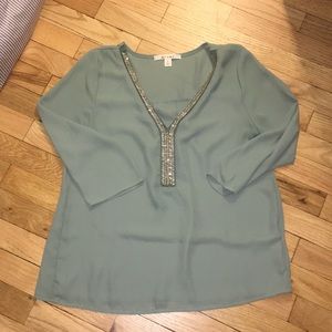 Sage green v-neck with beading